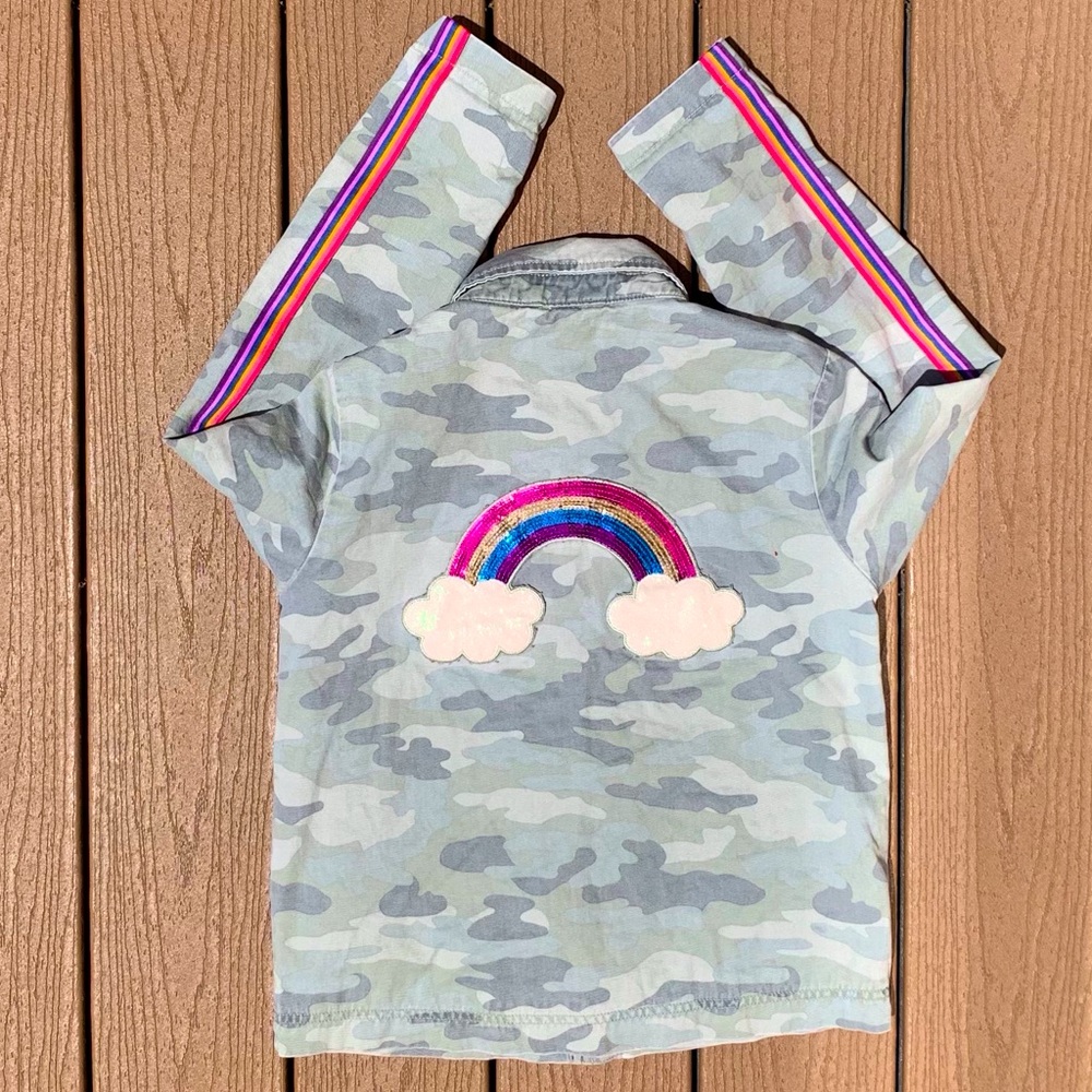 THE PLACE SEQUIN RAINBOW CAMO JACKET GIRLS LARGE SIZE 10